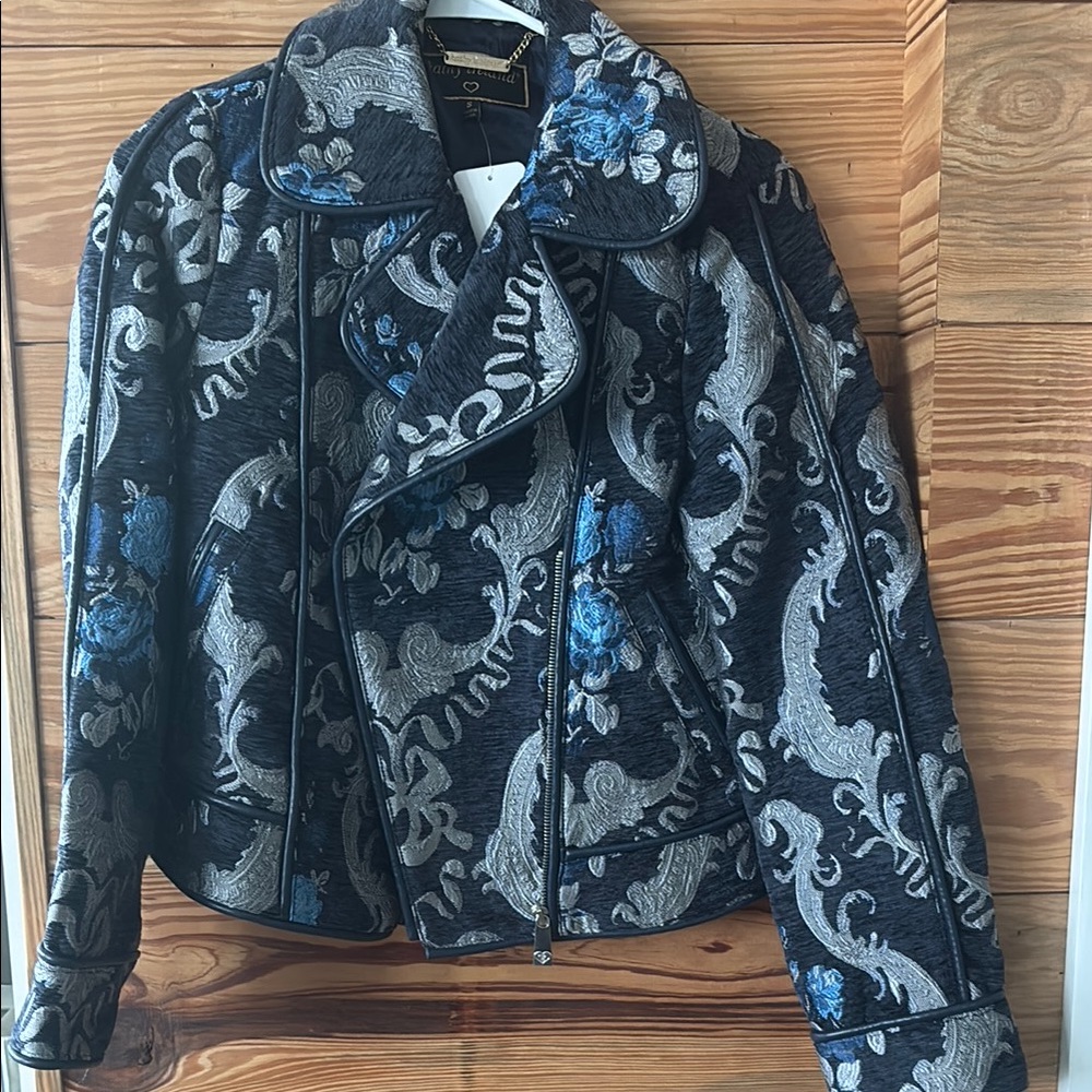Kathy Ireland Blue and Gray Patterned Blazer Size S